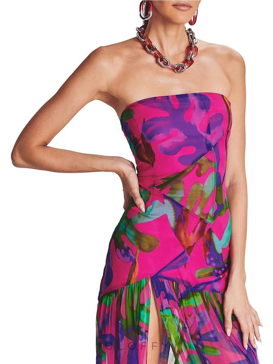 Beata Straplez Yırtmaçlı Maxi Elbise