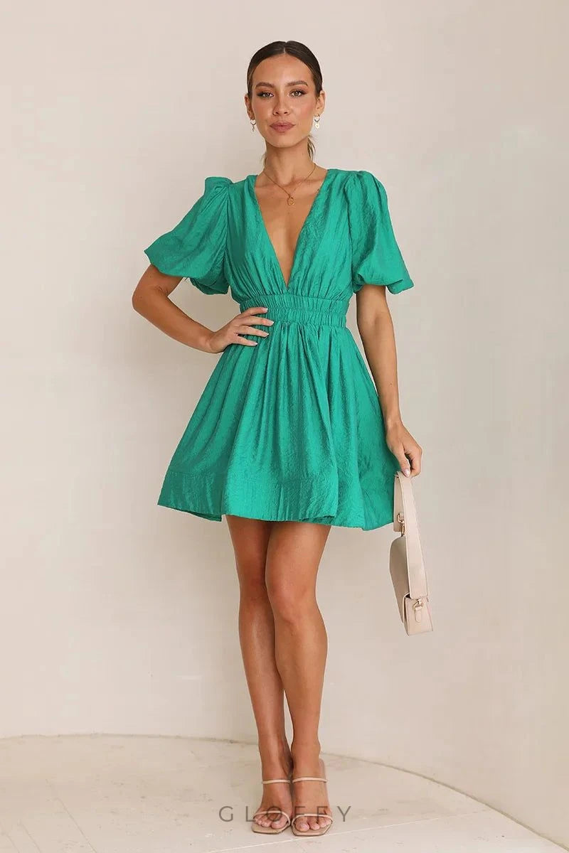 Erin Derin V Yaka Mini Elbise