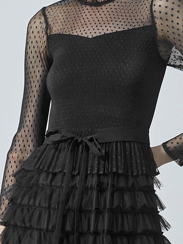 Isolde Pileli Transparan Kol Midi Elbise