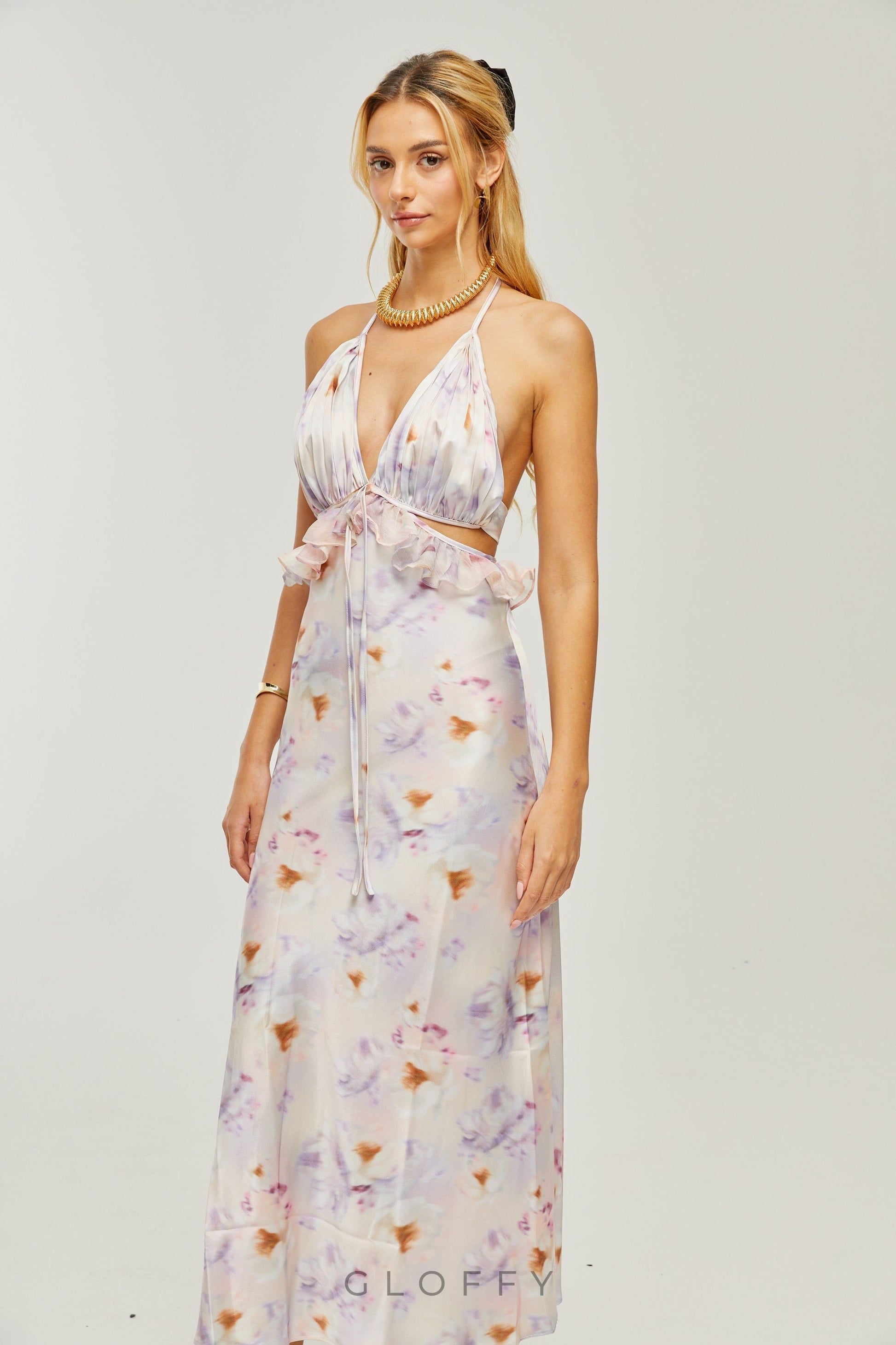 Isabeau Bağcıklı Şifon Maxi Elbise