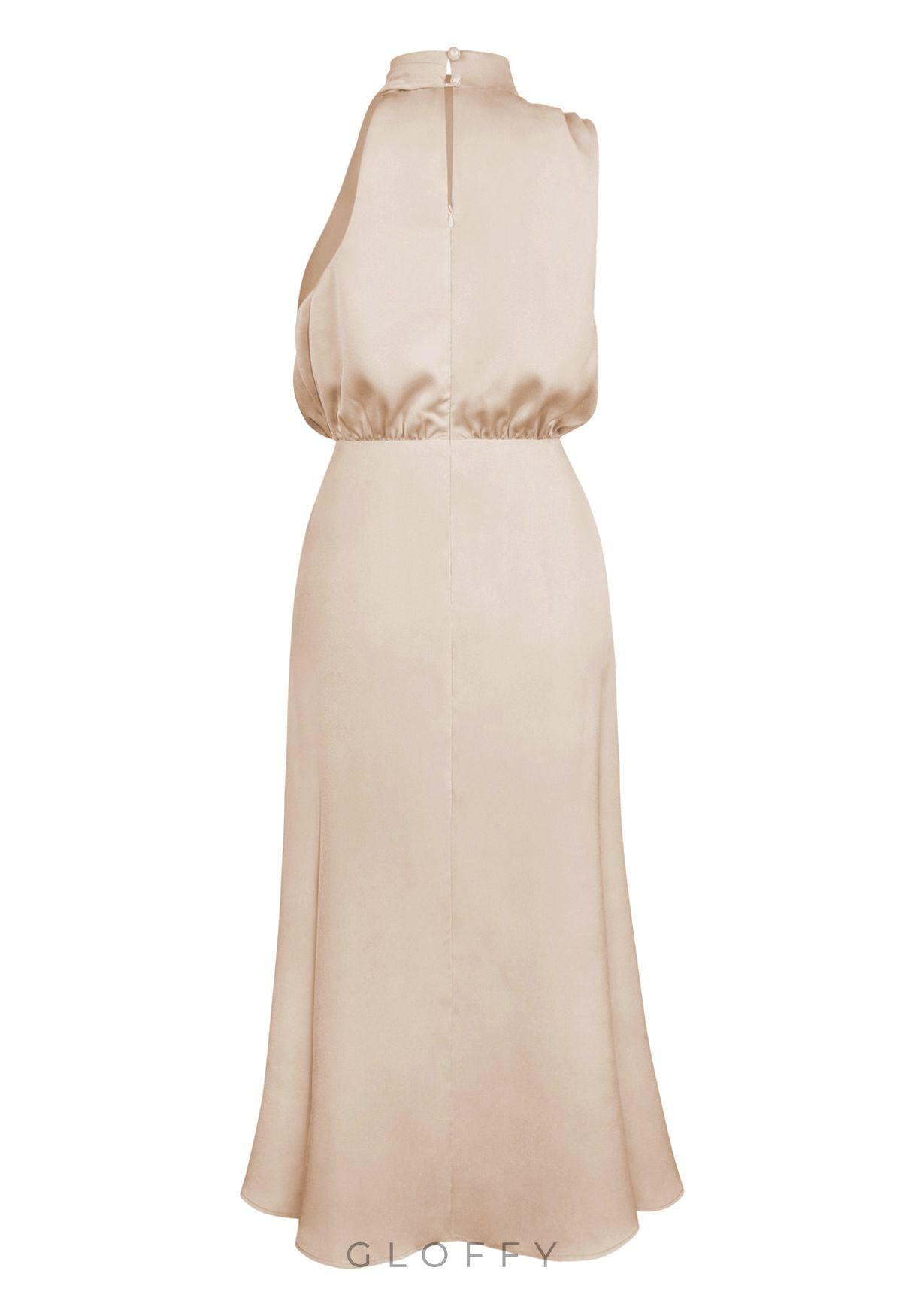 Apricot Asimetrik Pileli Midi Elbise