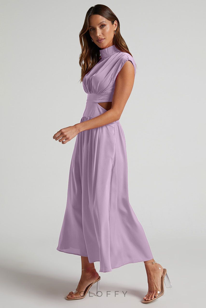 Belden Kesikli Cepli Midi Tatil Elbisesi