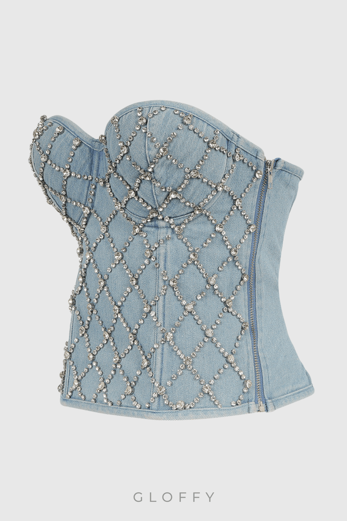 Livia Elmas Süslemeli Straplez Denim Üst