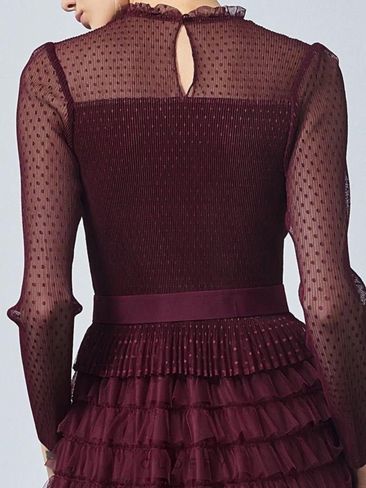 Isolde Pileli Transparan Kol Midi Elbise