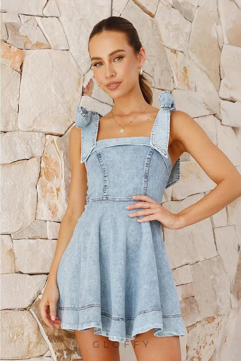 Beyaz Mini Elbise - Kot