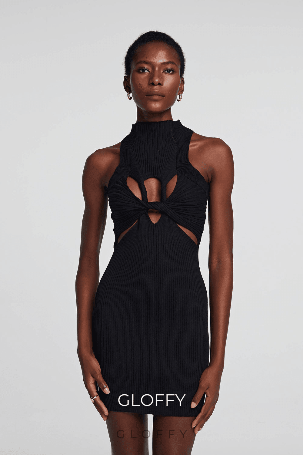 Stella Triko Kolsuz Yırtmaç Detaylı Elbise Siyah