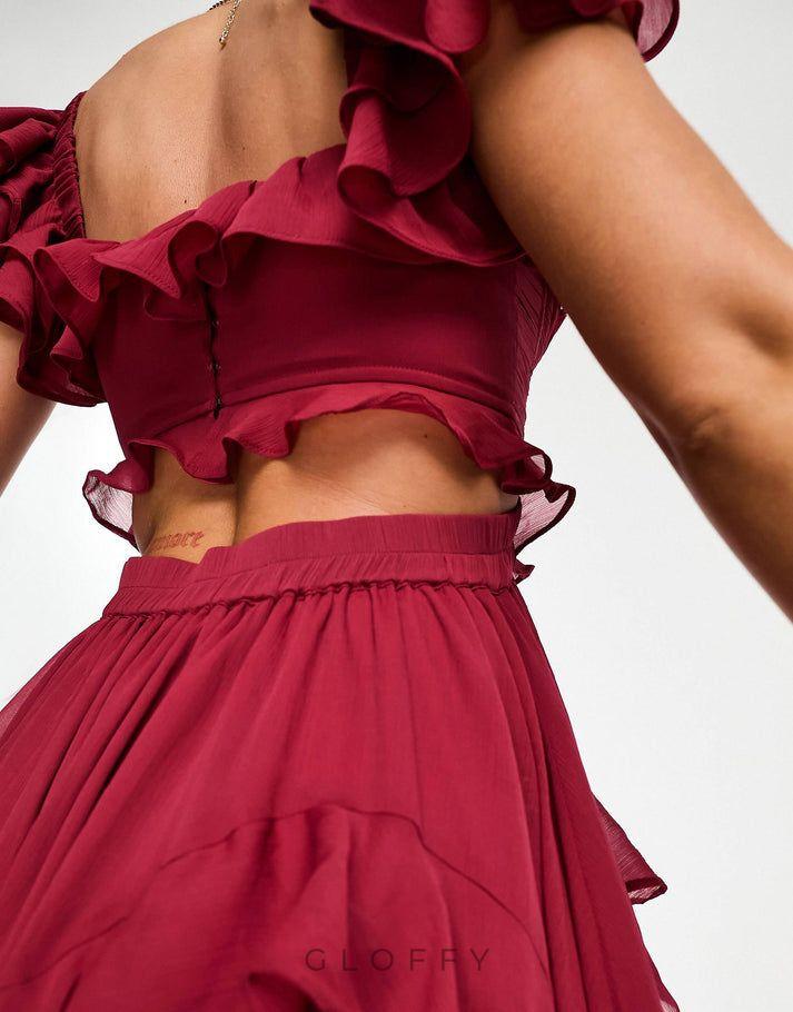 Elowen Fırfırlı Korse Detaylı Maxi Elbise