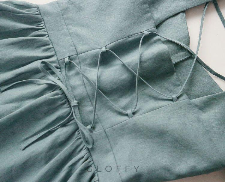 Marcelle Bağcıklı Sırt Detaylı Düğmeli Midi Elbise