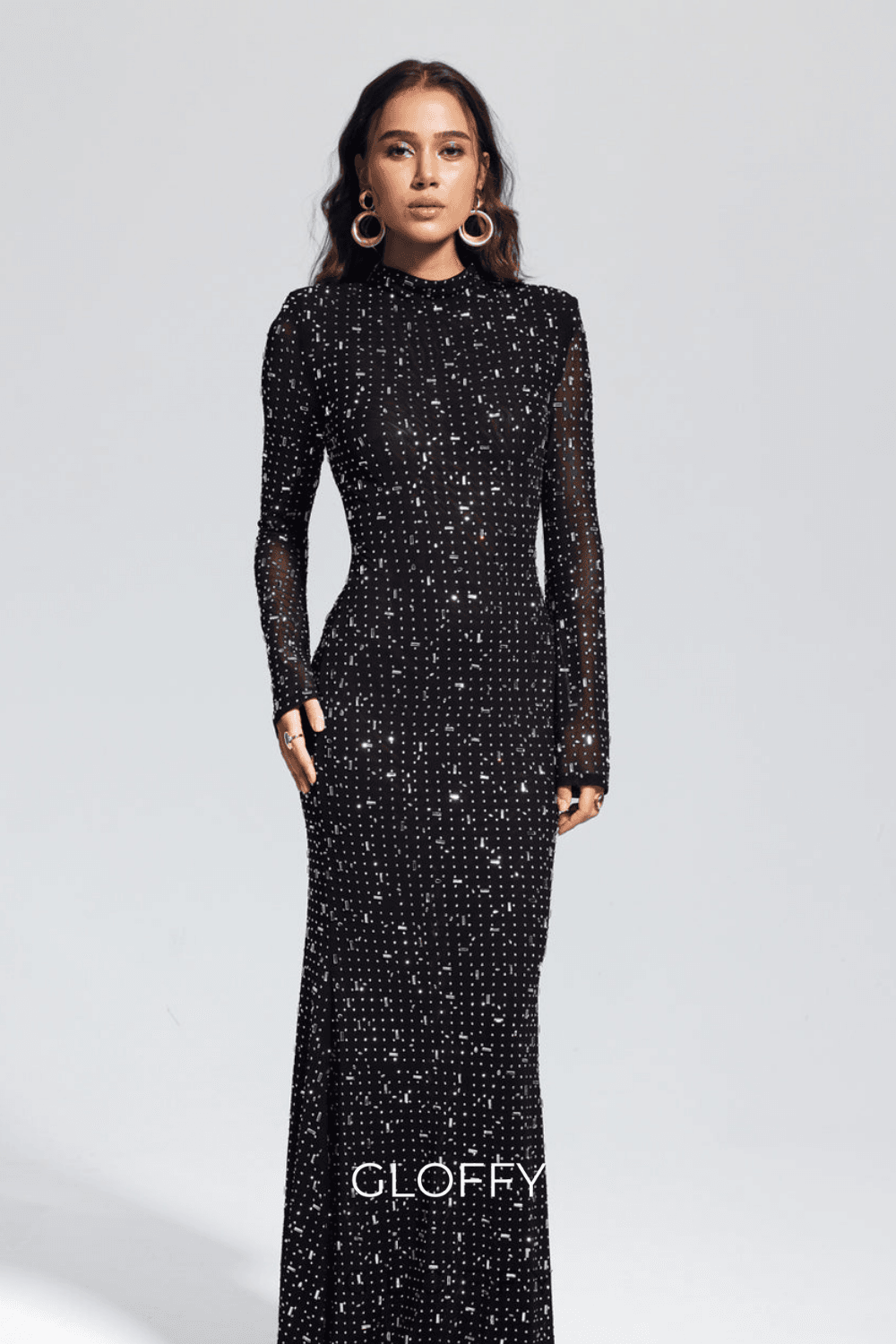 Andie Strasslı Bodycon Uzun Kollu Maxi Elbise