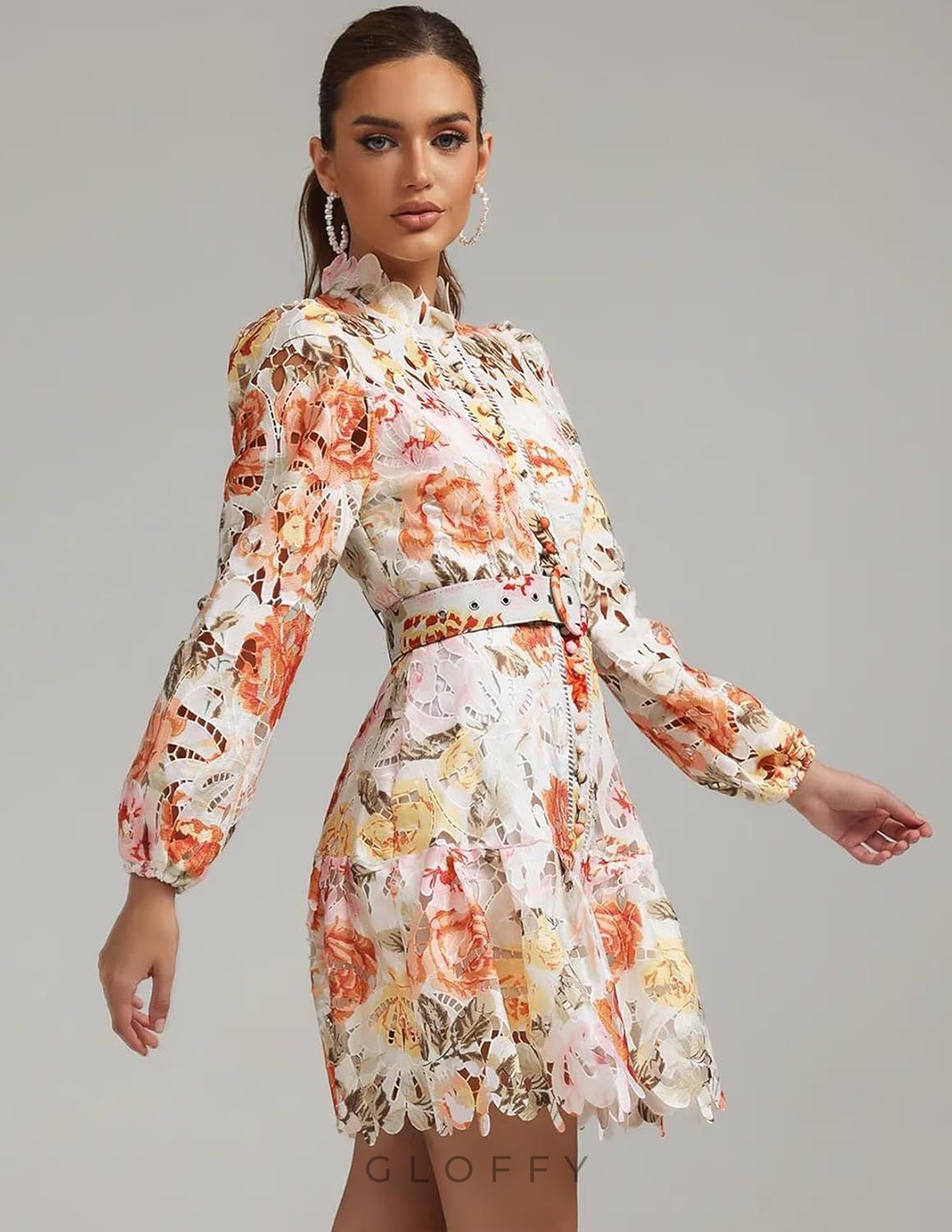 Clarisse Dantel Çiçek Desenli Mini Elbise