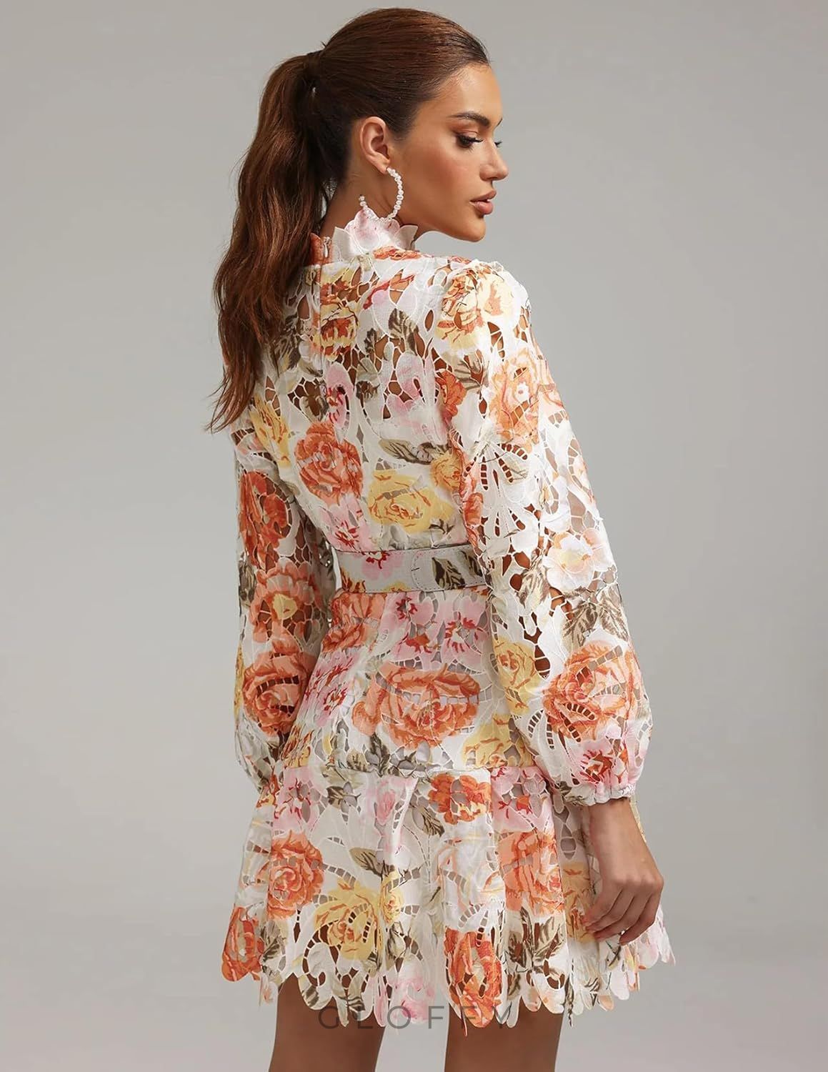 Clarisse Dantel Çiçek Desenli Mini Elbise