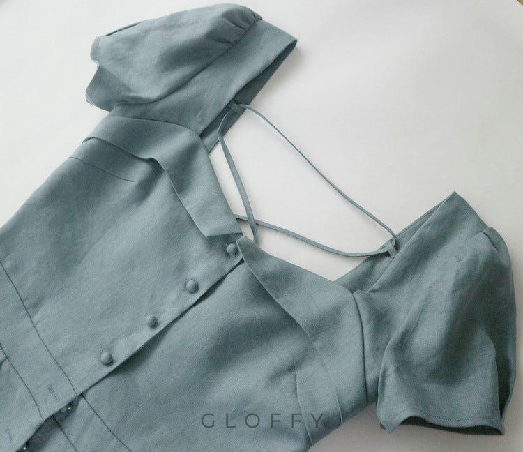 Marcelle Bağcıklı Sırt Detaylı Düğmeli Midi Elbise