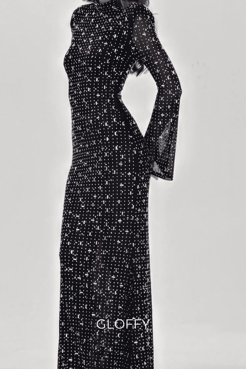 Andie Strasslı Bodycon Uzun Kollu Maxi Elbise