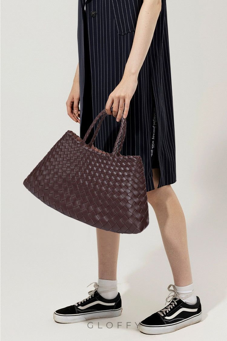 Aveline Örgü Detaylı Büyük Hakiki Deri Çanta
