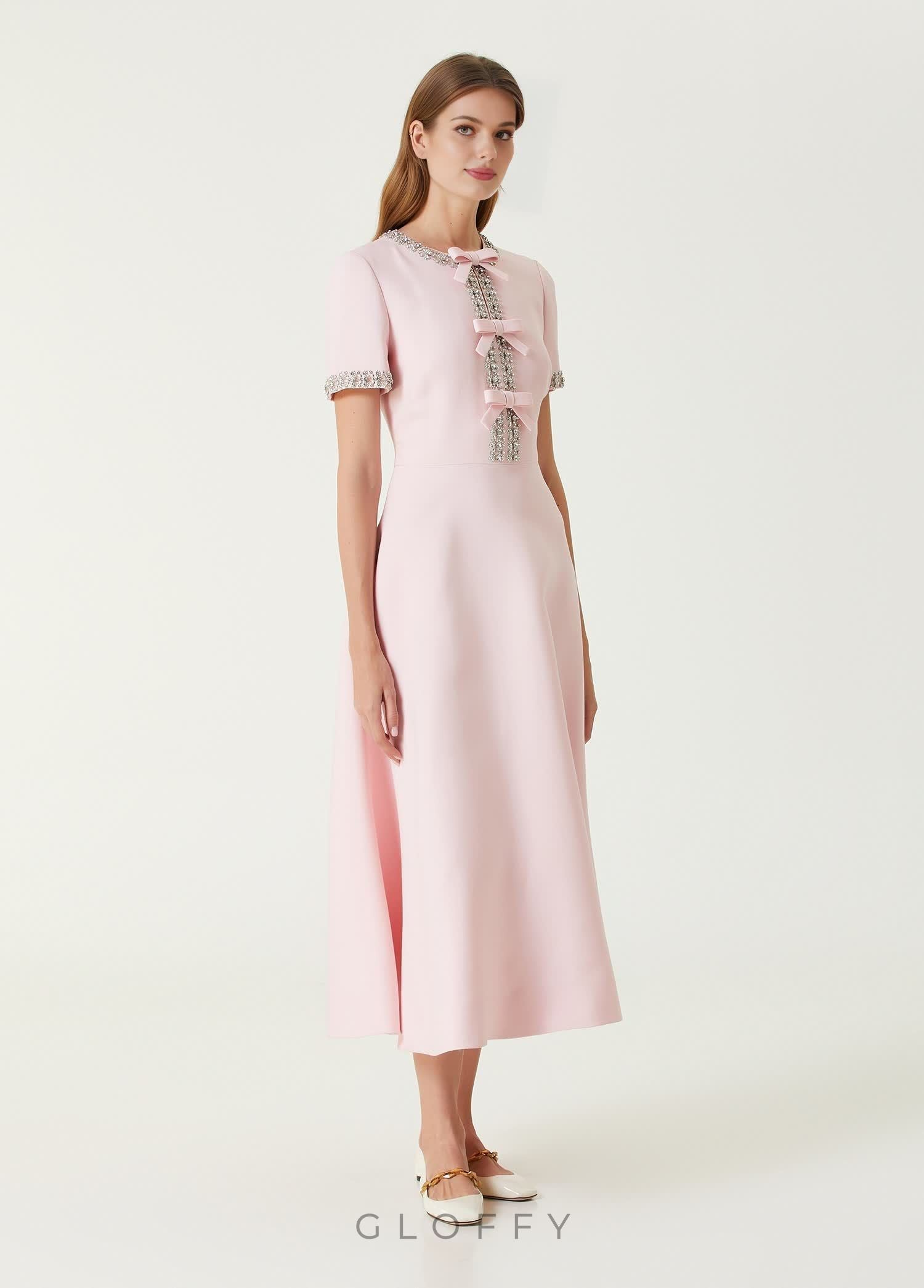 Zoe Fiyonklu Kristal İşlemeli Midi Elbise