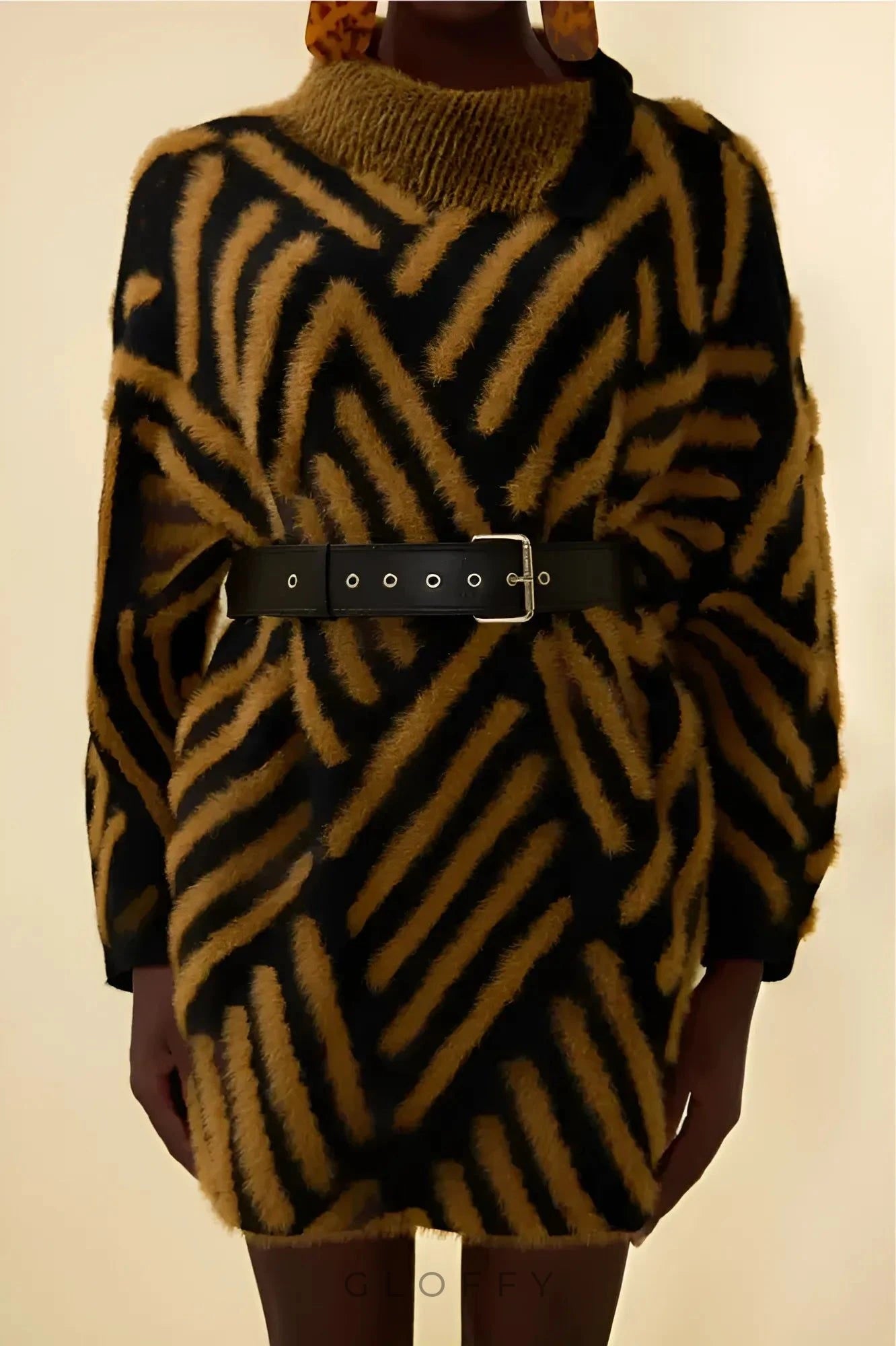 Amara Çarpıcı Desenli Lüks Triko Mini Elbise