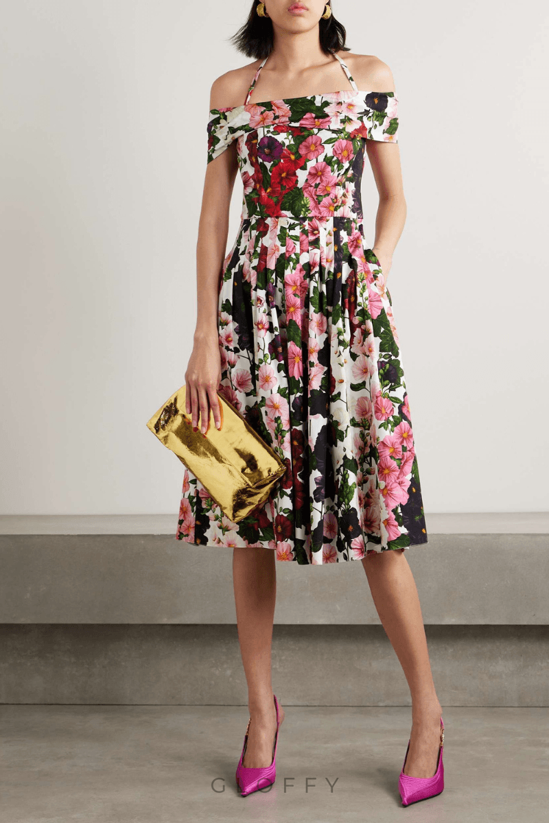 Alianora Off-Shoulder Midi Elbise