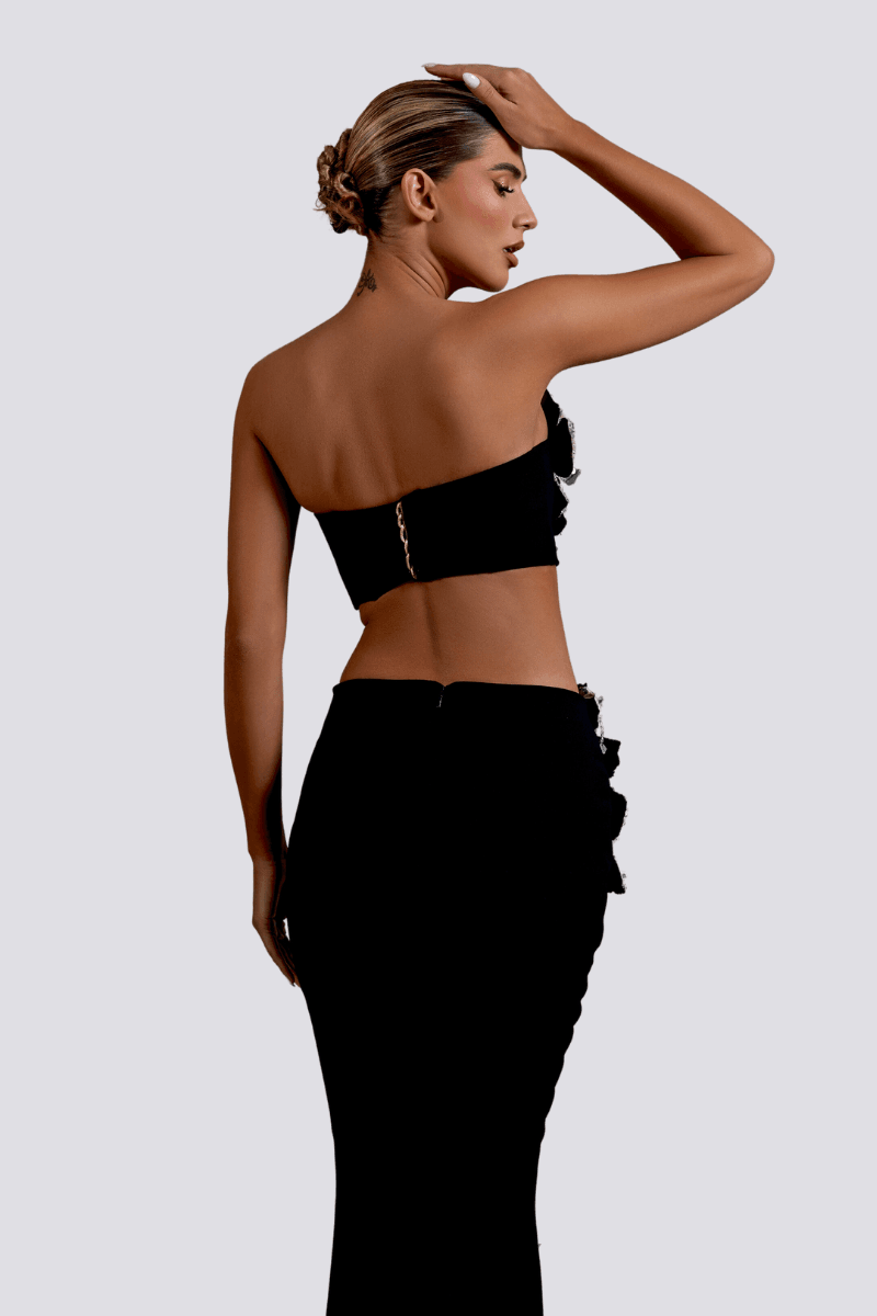 Allese Straplez Çiçekli Taşlı Takım