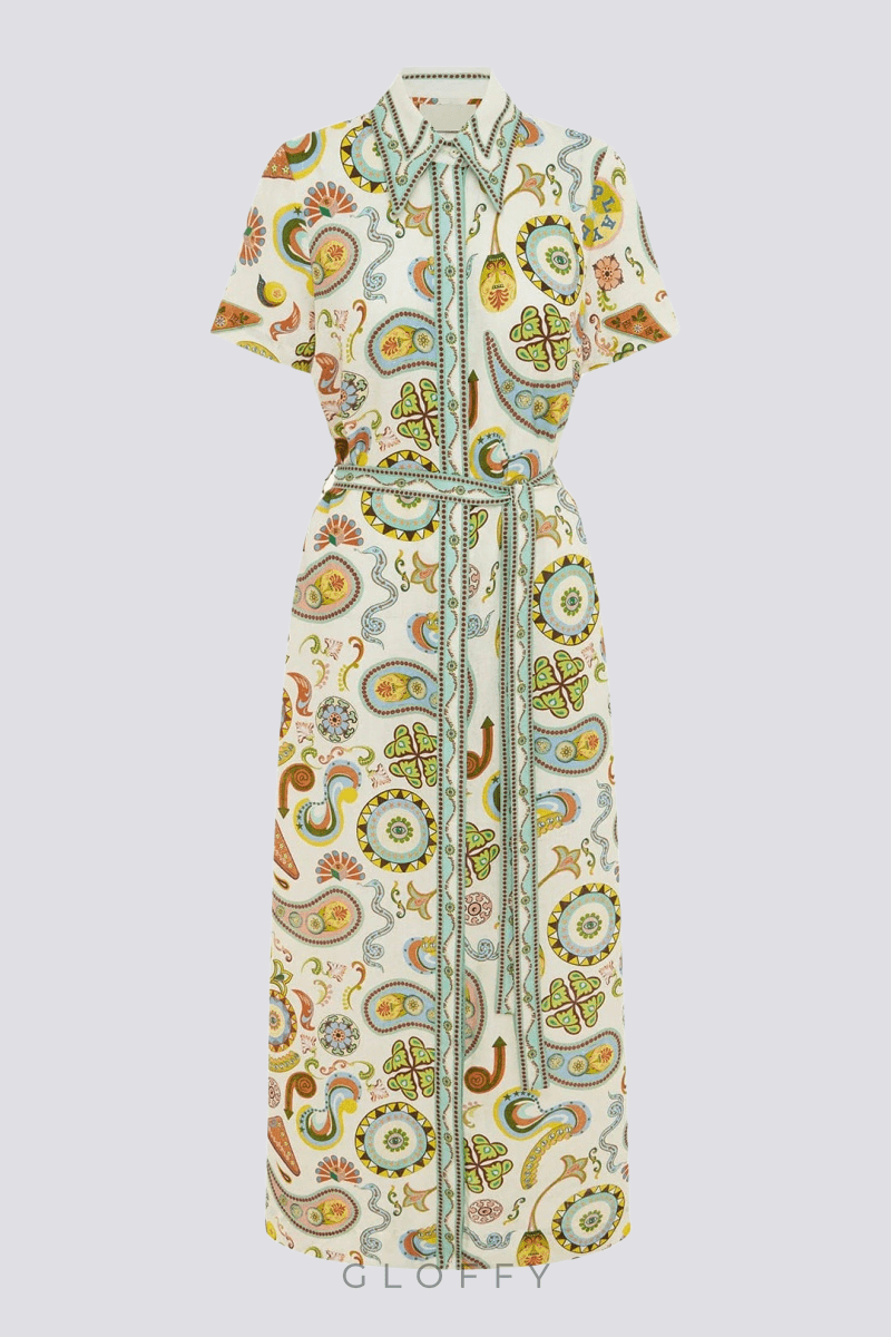 Anouche Kısa Kollu Paisley Uzun Elbise