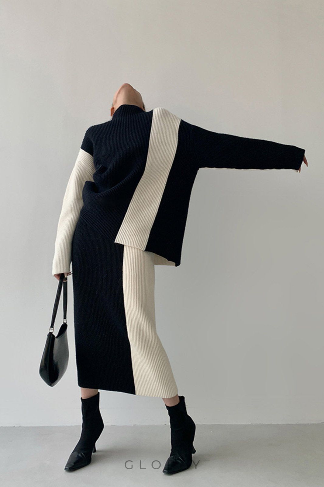 Amara Monokrom Kontrast Bluz ve Etek Takımı