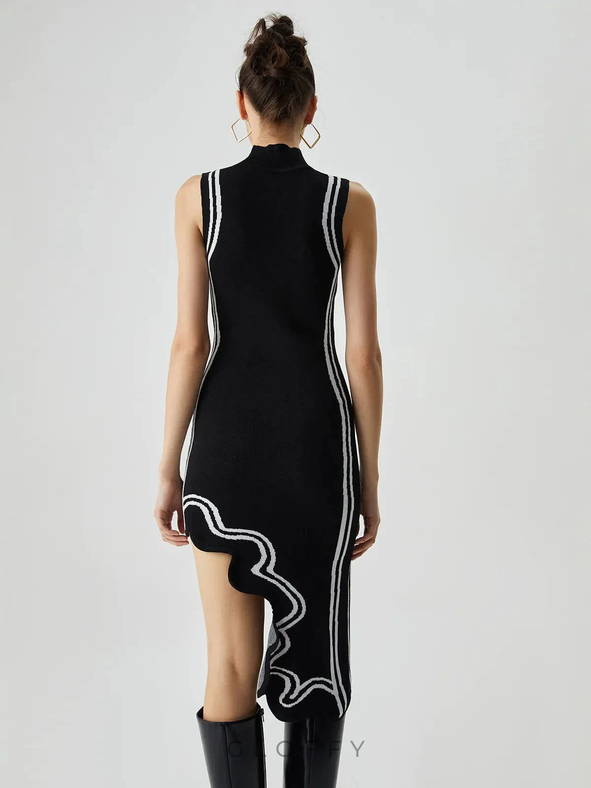 Zephira Asimetrik Dalga Detaylı Midi Elbise