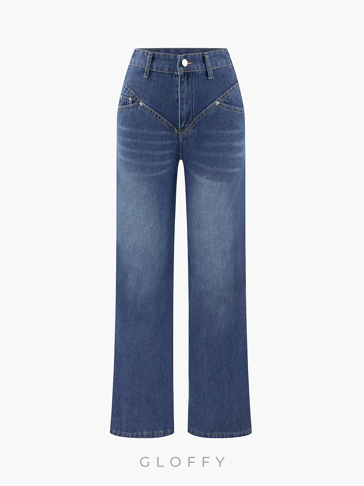 Eliza Vintage Eskitme Düz Paça Denim Jeans