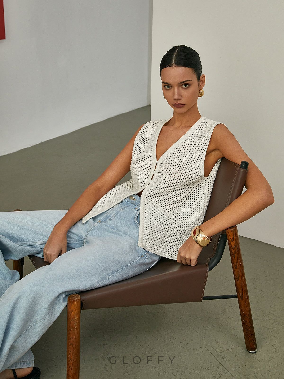 V Yaka Ajurlu Triko Düğmeli Yelek – Ekru