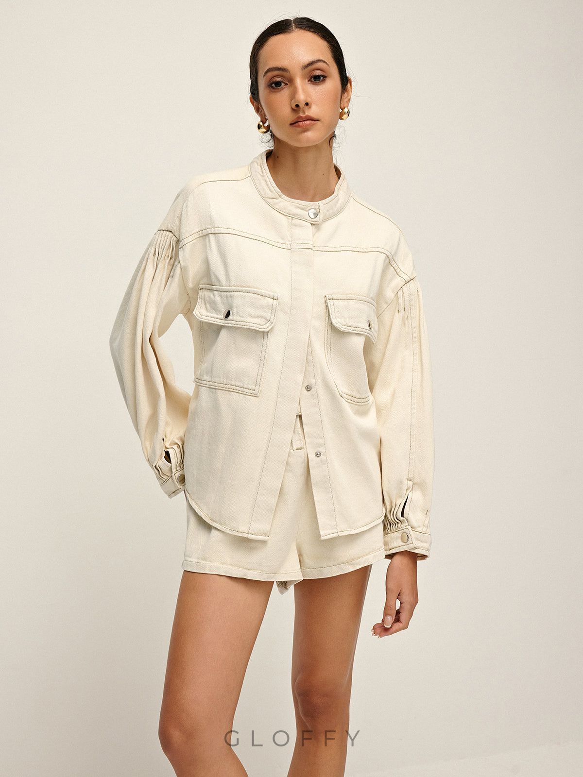 Bej Kuşak Detaylı Denim Şort