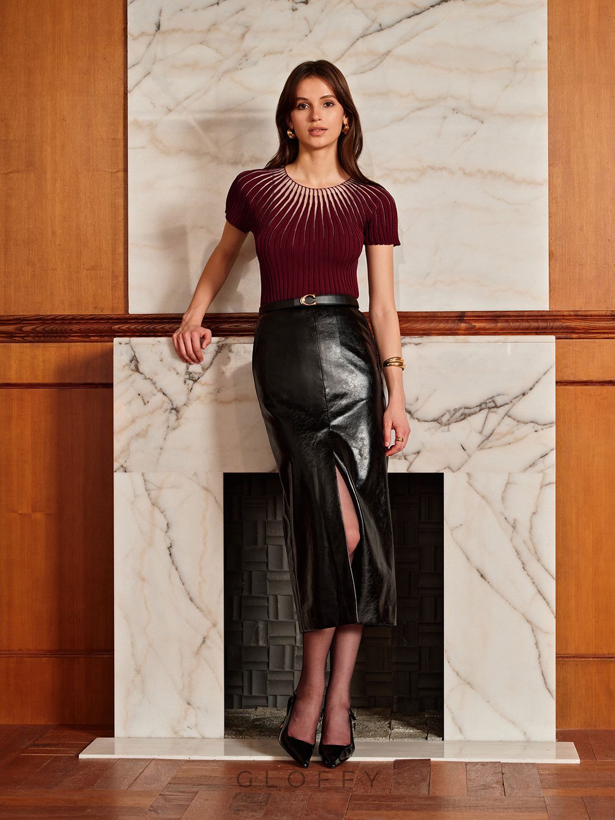 Kısa Kollu Dikişsiz Fitilli Triko Bluz – Siyah