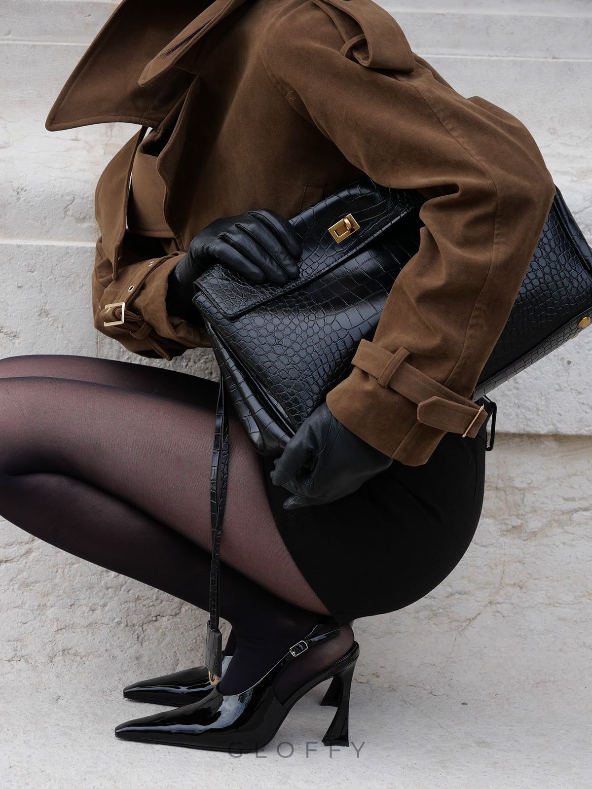 Timsah Kabartmalı Gerçek Deri Büyük El Çantası