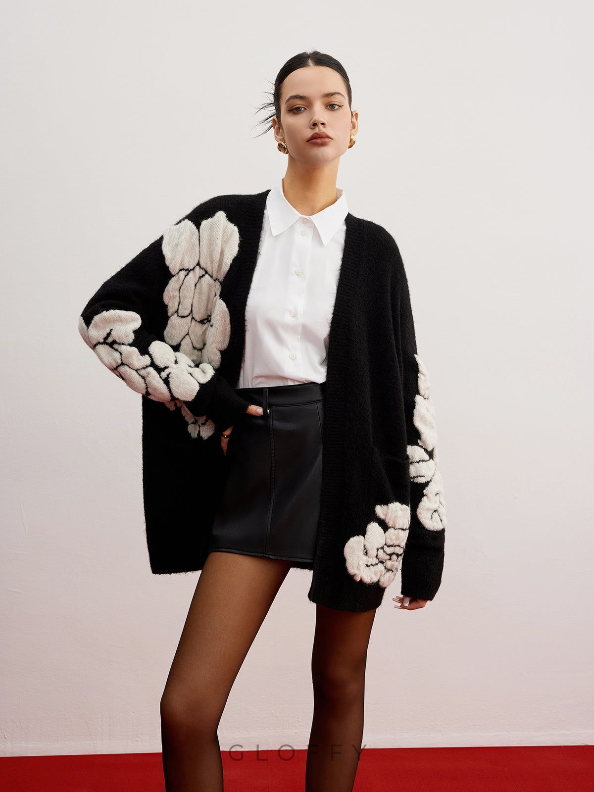 Aurevina Yün Dokulu Floral Triko Hırka