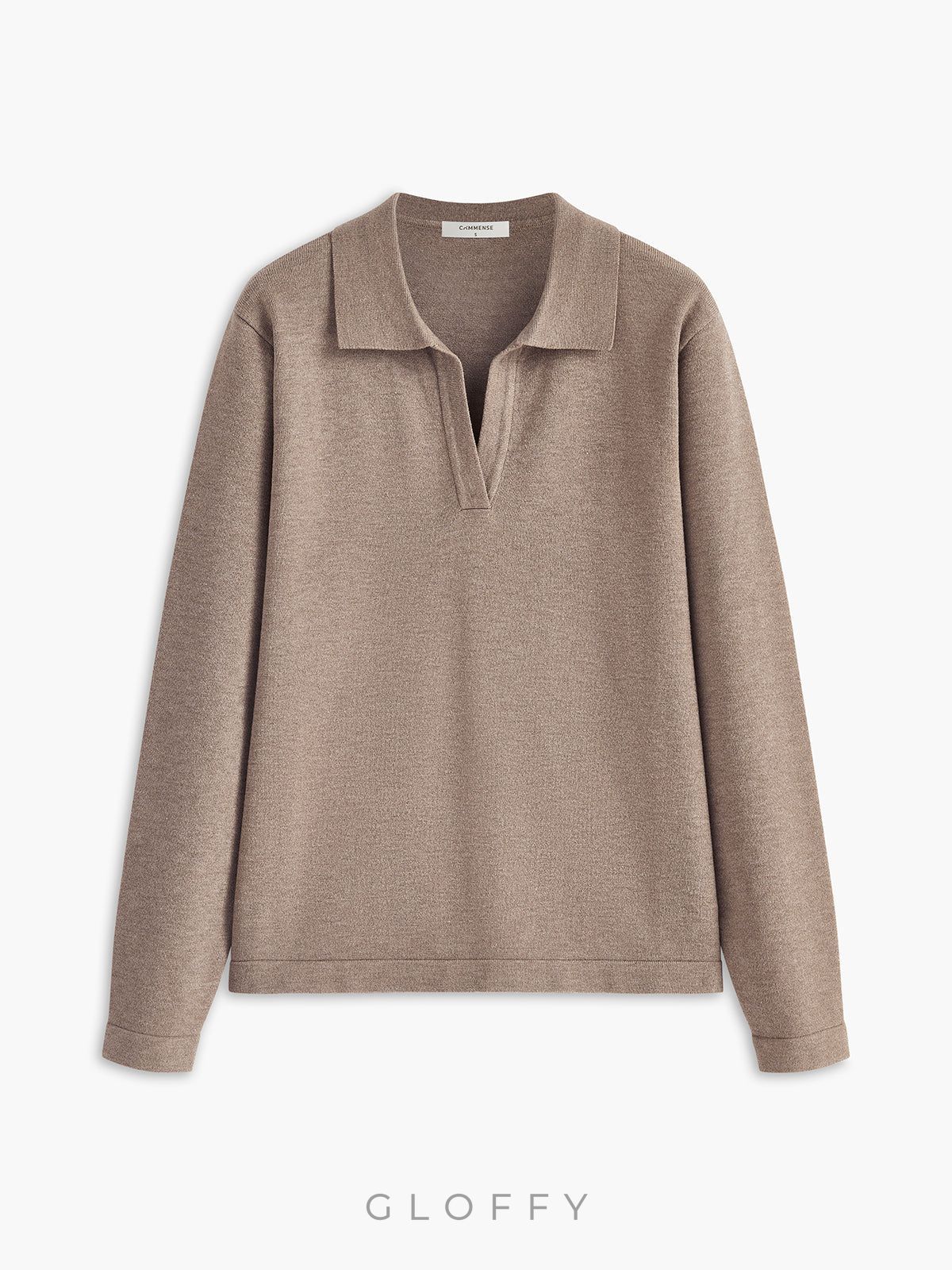 V Yaka Polo Yaka İnce Triko Kazak – Vizon