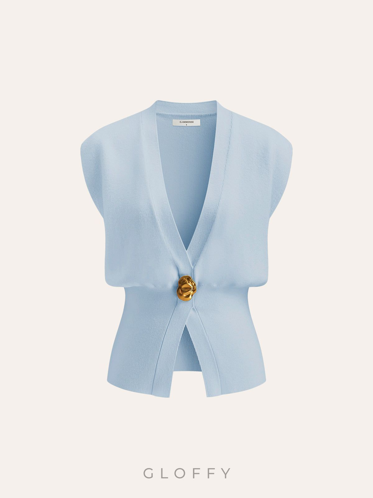 V Yaka Tek Düğmeli Basic Triko Yelek – Siyah