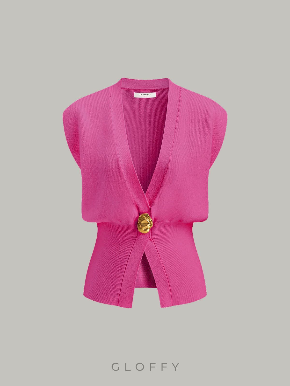 V Yaka Tek Düğmeli Basic Triko Yelek – Siyah