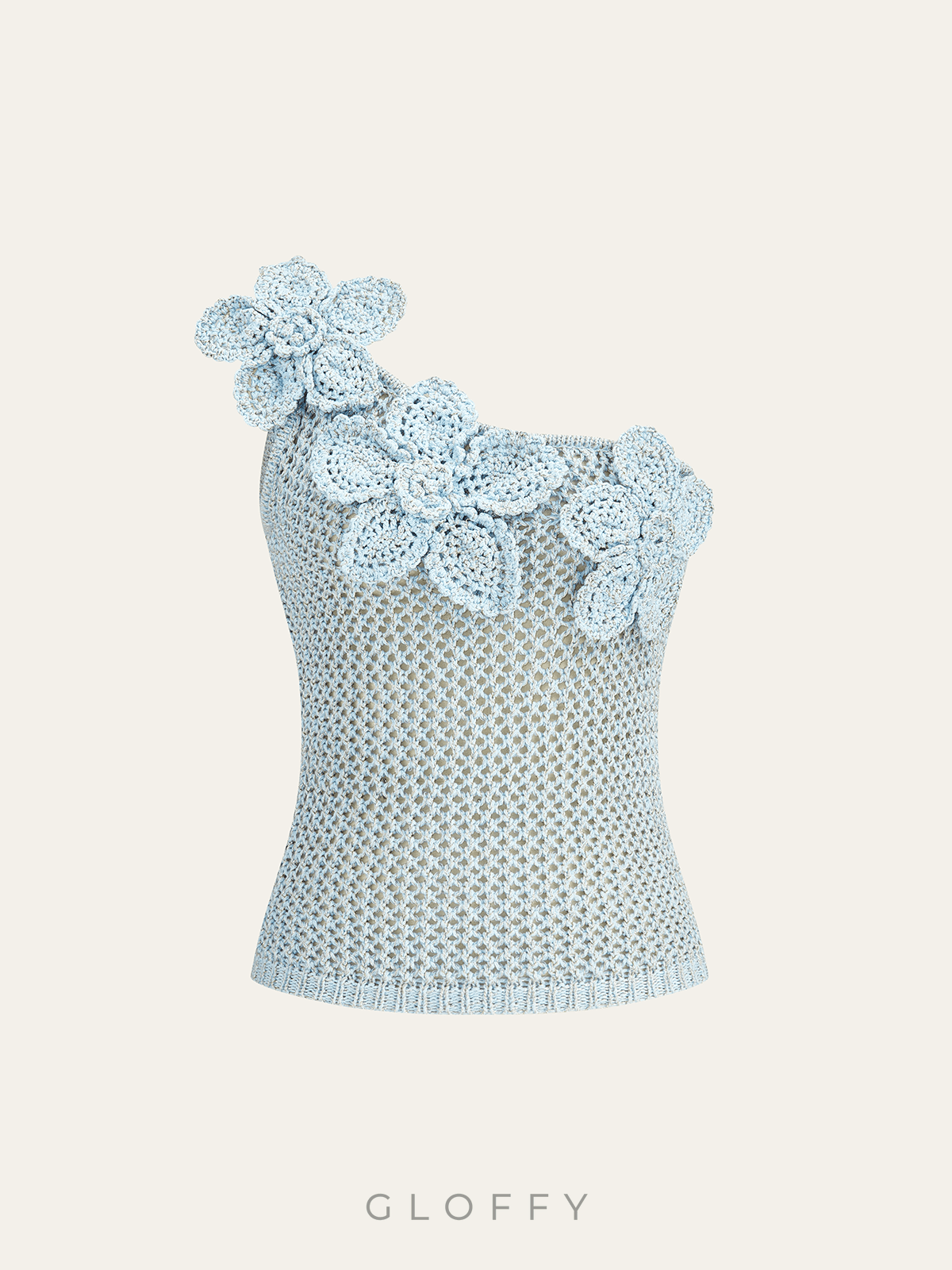 Tek Omuz Çiçek Detaylı Örgü Bluz – Ekru