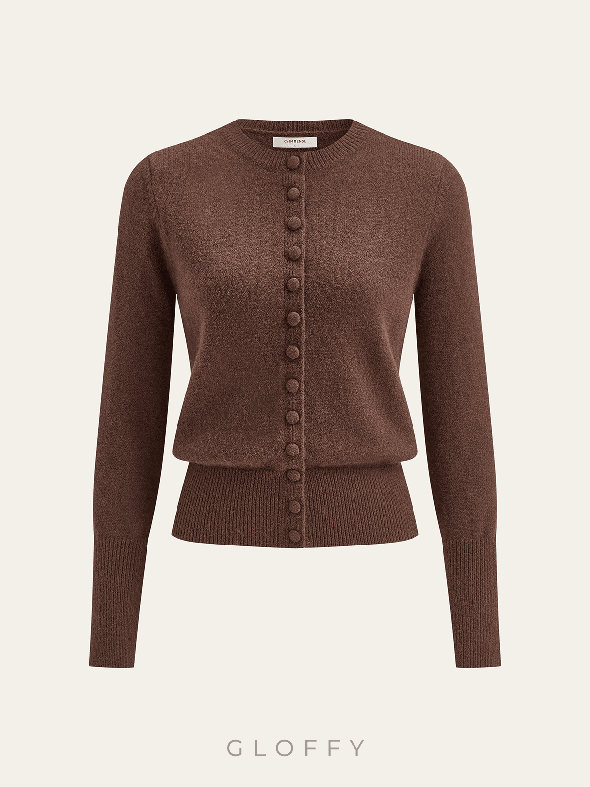 Düğme Detaylı Fitilli Triko Hırka – Kahverengi