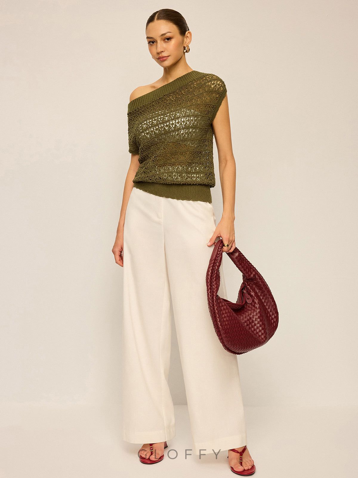 Dantel Örgü Kayık Yaka Triko Bluz – Haki