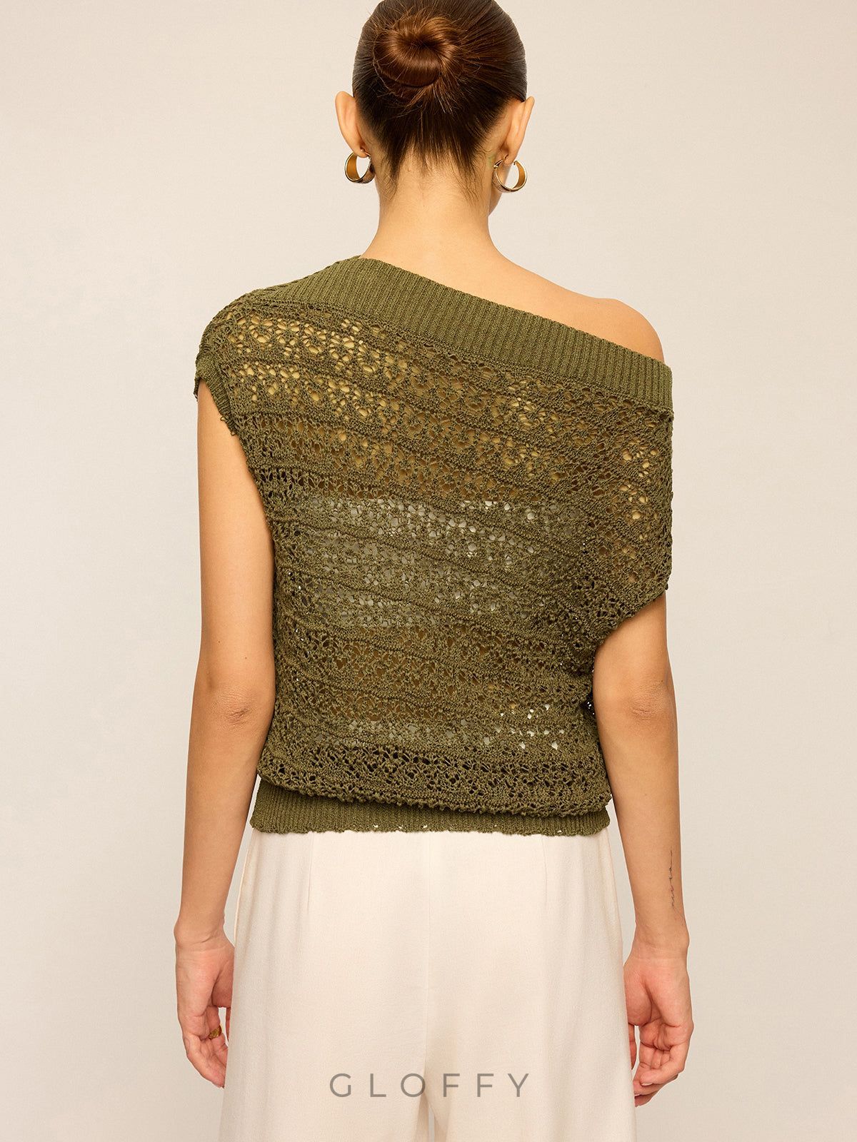 Dantel Örgü Kayık Yaka Triko Bluz – Haki