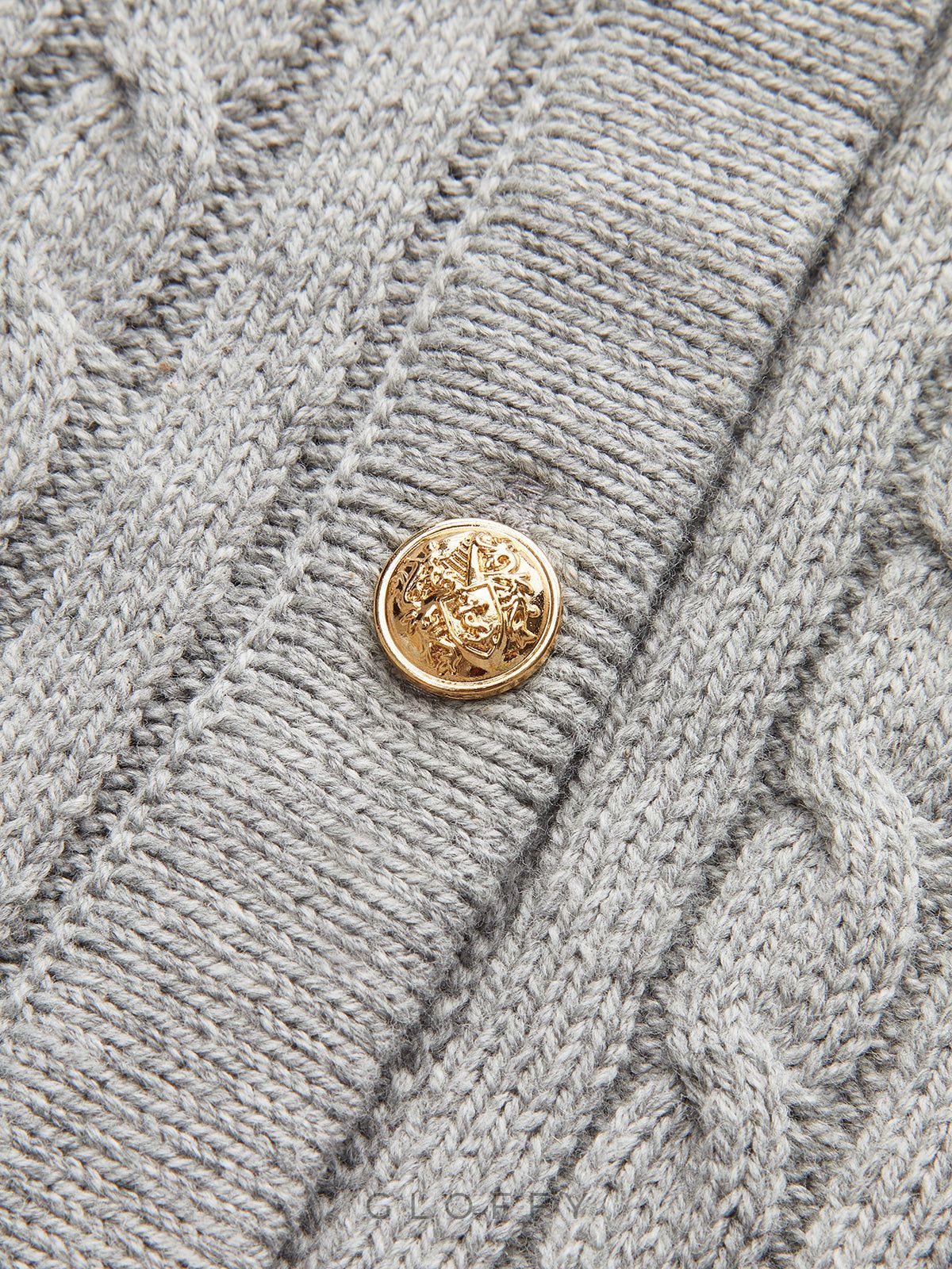 Kısa Kollu Örgü Düğmeli Triko Bluz – Gri