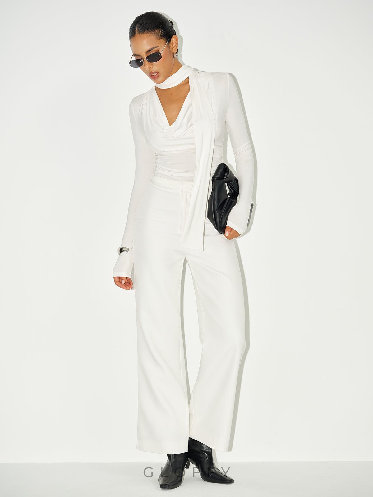 Boyunlu Uzun Kollu Bağcıklı Örme Üst