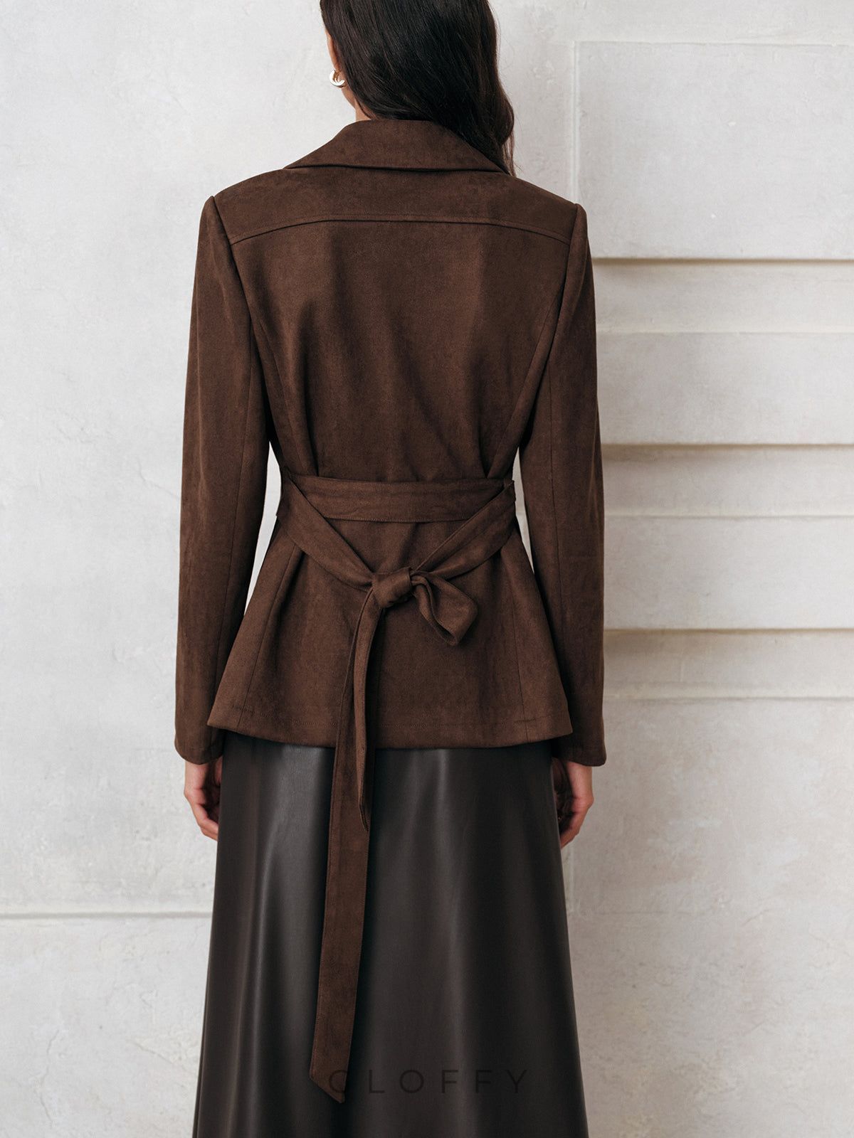 Kemerli Çift Cepli Süet Ceket