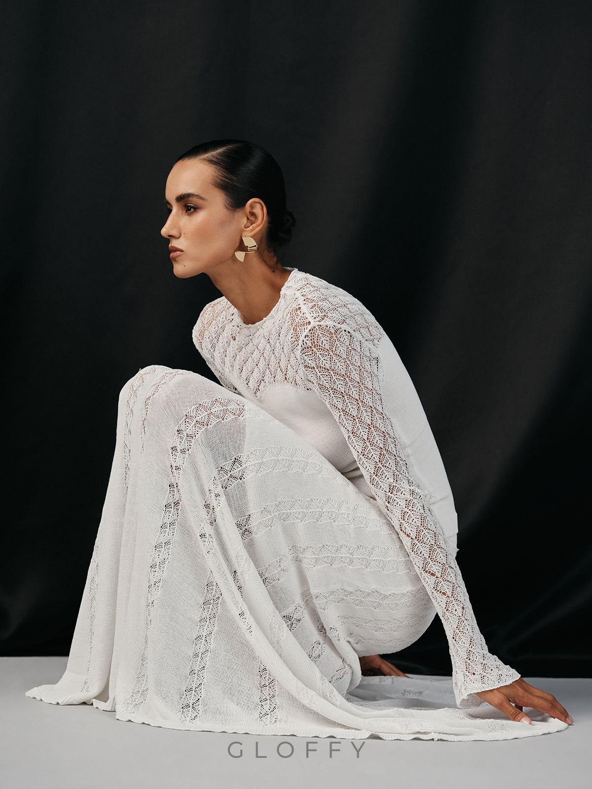 Şeffaf Dantel Detaylı İnce Triko Bluz – Beyaz