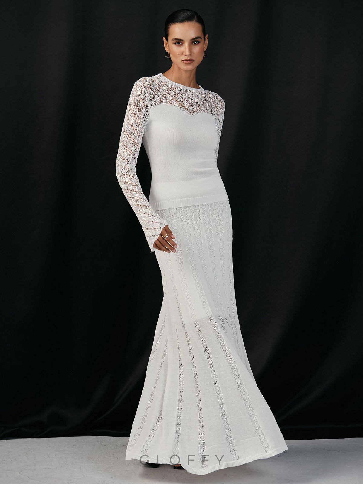 Örme Uzun Dantel Detaylı Etek – Beyaz