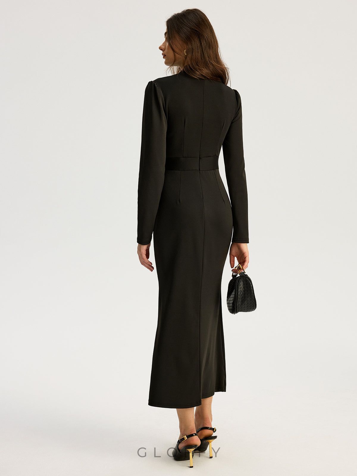 Metal Düğmeli Yaka Uzun Kollu Elbise