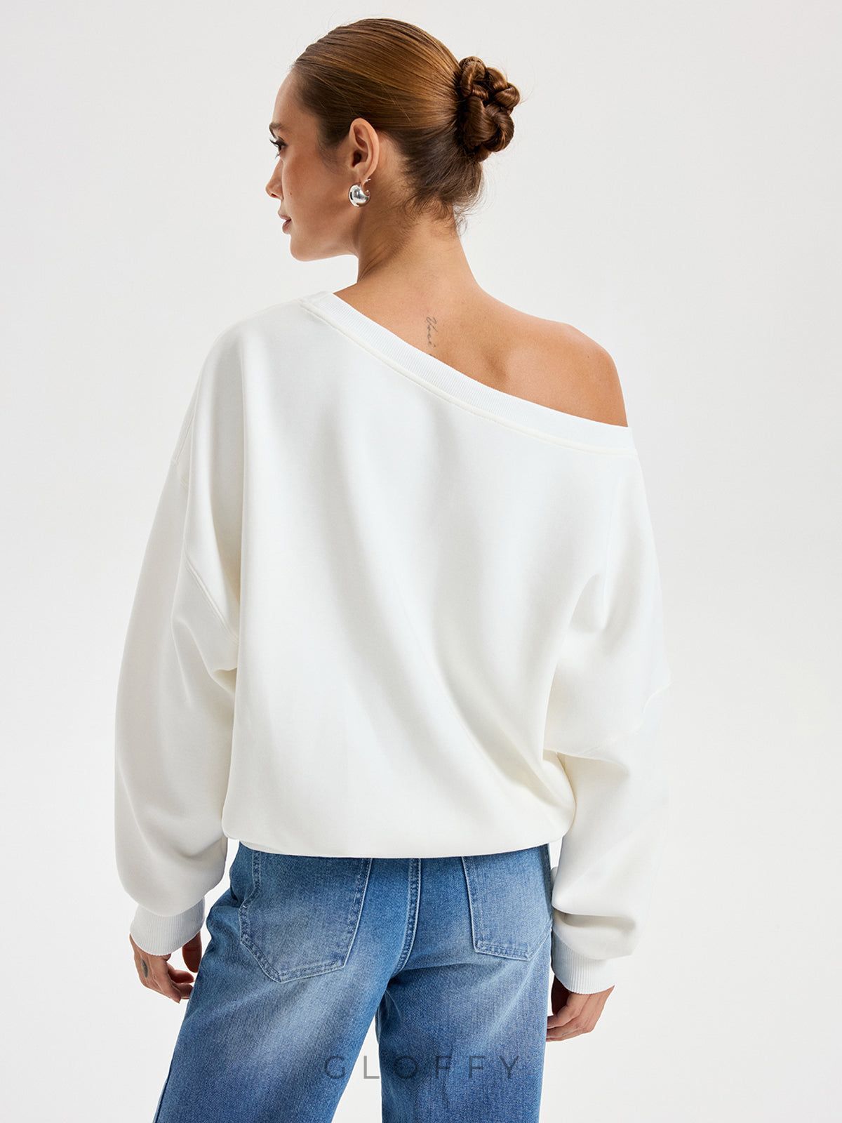 Omuzlardan Açık Oversized Sweatshirt