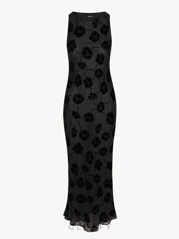 Alya Çiçek İşlemeli Midi Elbise