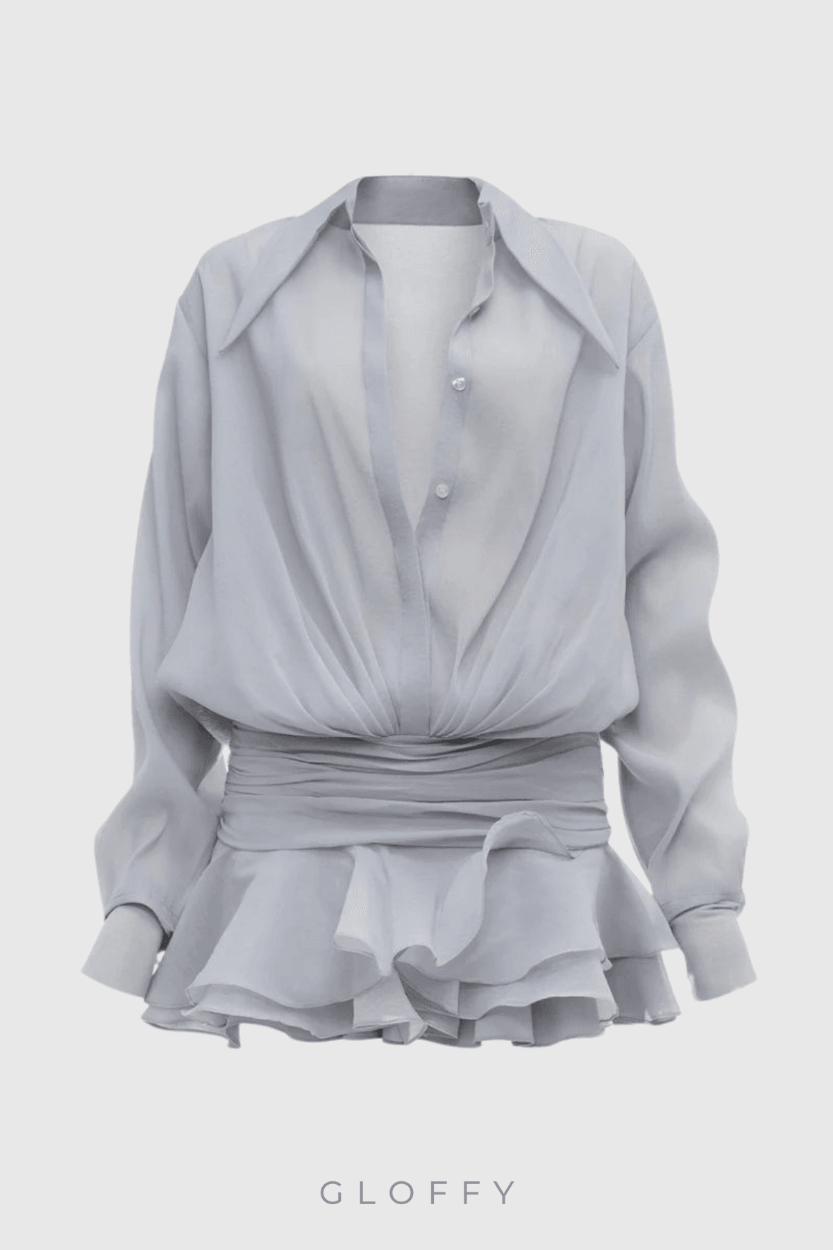 Brinley Pileli Volanlı Mini Elbise Açık Mavi