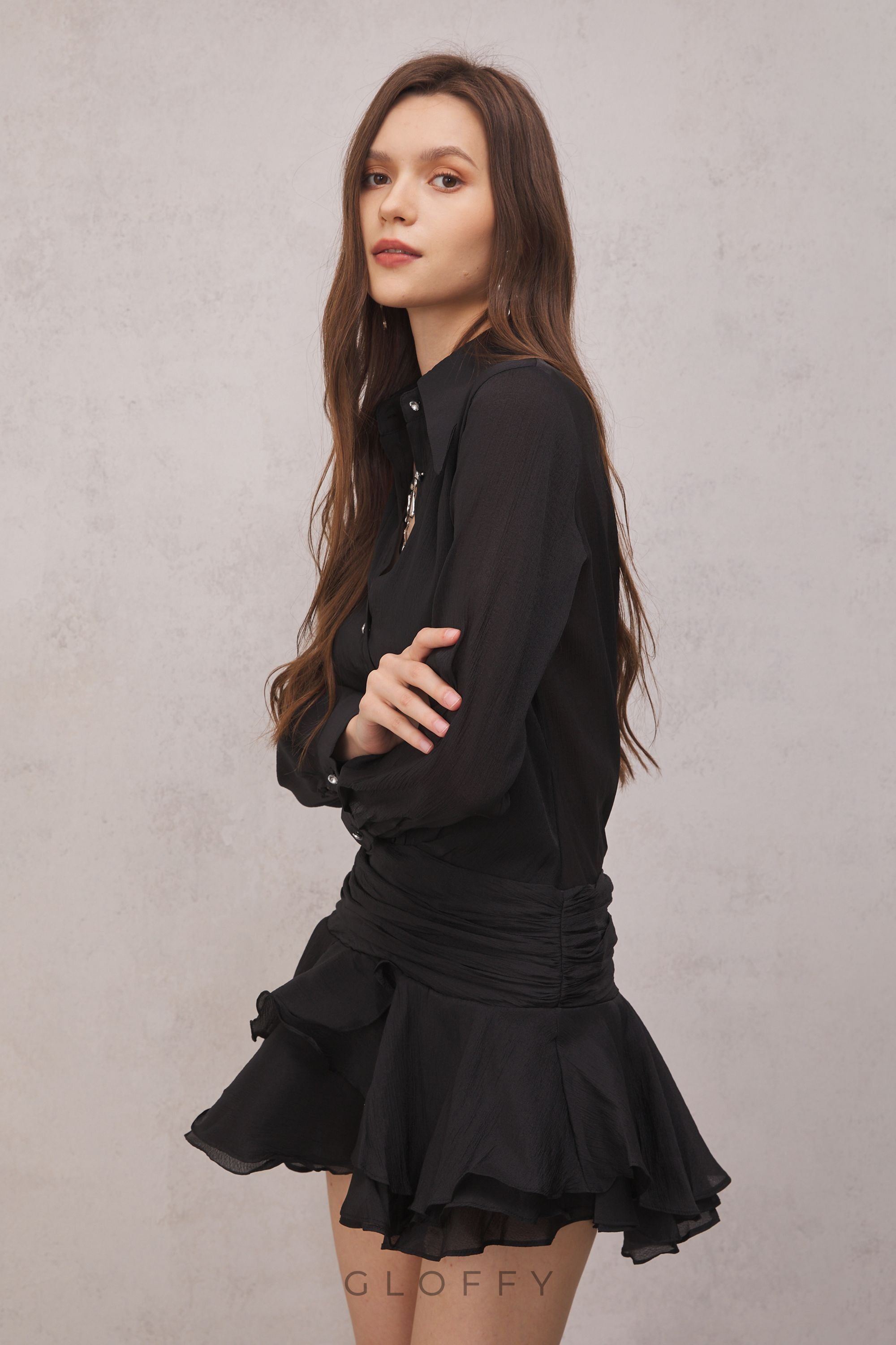 Brinley Pileli Volanlı Mini Elbise