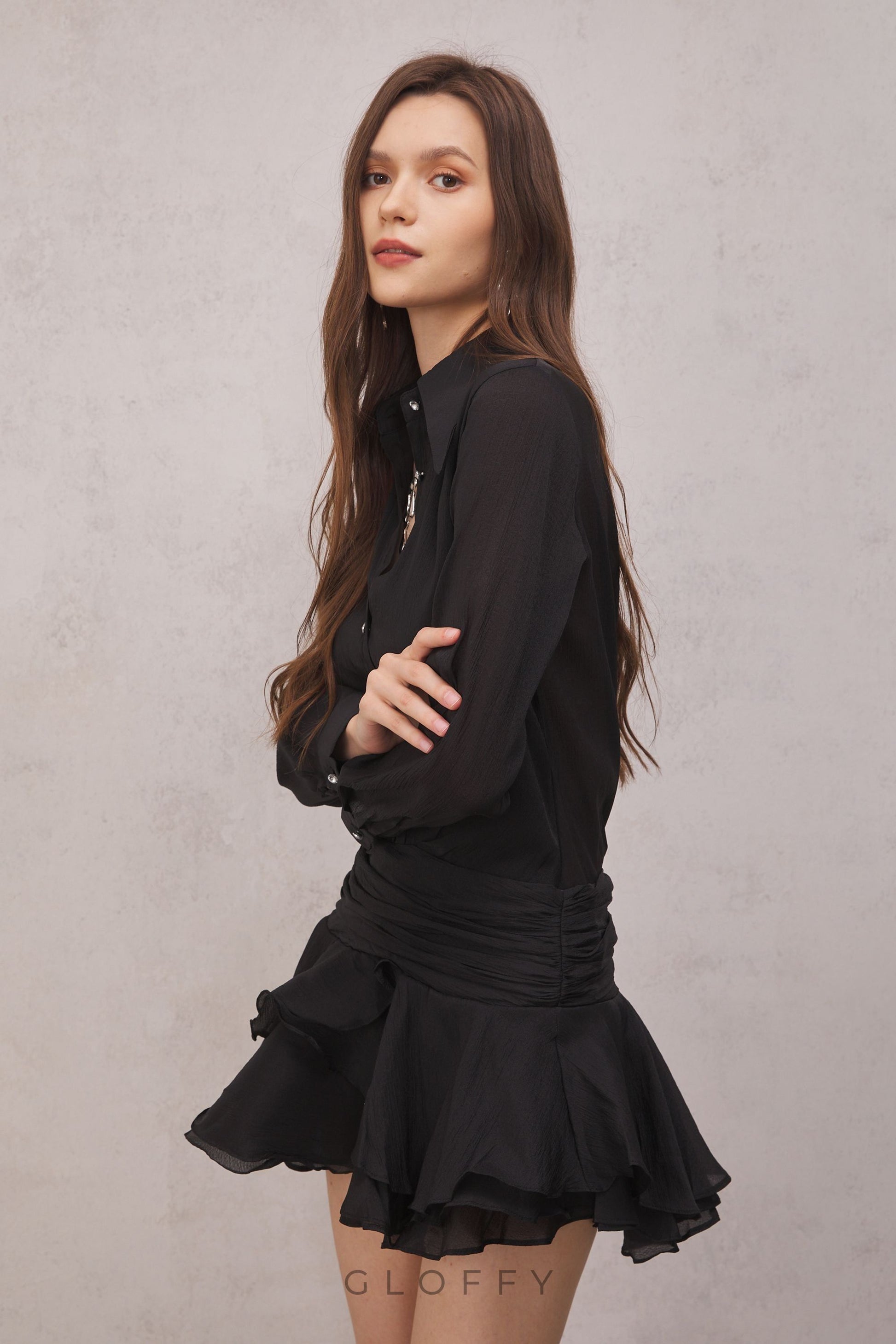 Brinley Pileli Volanlı Mini Elbise