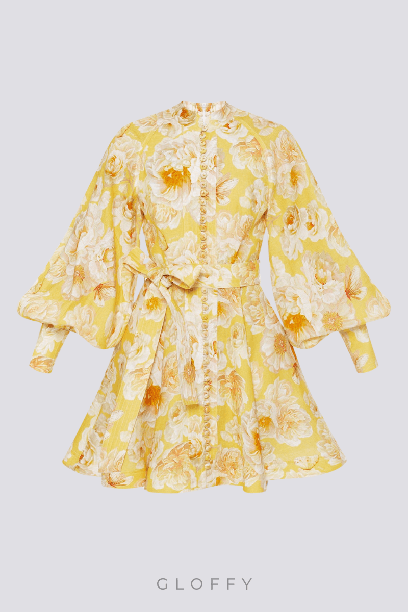 Cassiopeia Balon Kol Çiçekli Mini Elbise